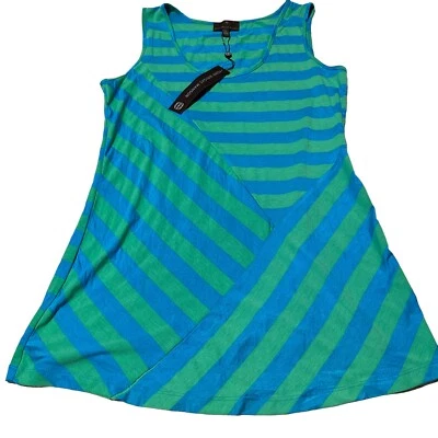 Fenn Wright Manson Womens Large Blue Green Stiped Tunic Tank Top Sleeveless - Image 1 of 4