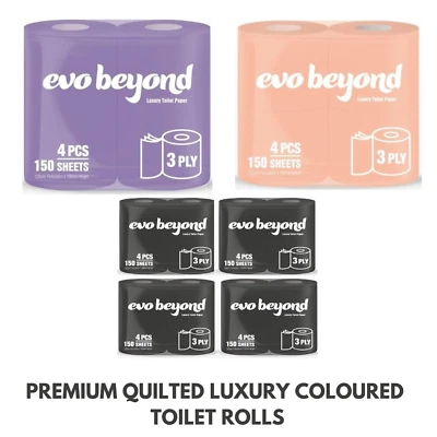Evo Luxury Coloured Toilet Rolls 3 Ply Premium Quilted Soft Strong 8–48 Pack - Image 1 of 4