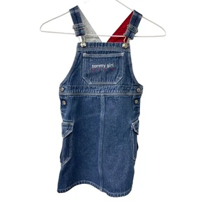 Tommy Girl Vintage Dress Denim Bib Overalls Blue Red Girl’s Size 6 - Picture 1 of 7