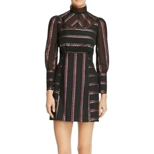 Neu mit Etikett Sandro Sibel geblümtes Jacquard-Minikleid Spitze Stehkragen Metallic Größe 1 Small - Bild 1 von 14