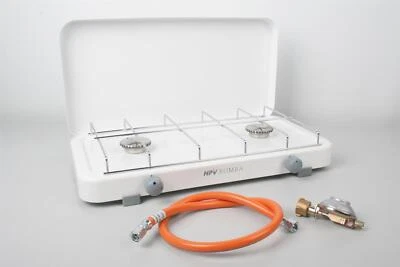 HPV Rumba Weiß 50 mbar 2 Flammig Gaskocher Campingkocher Kocher Schlauch Regler - Bild 1 von 4