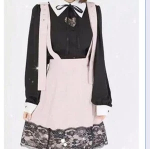 Ank Rouge Blue Lavender Skirt Suspenders jirai Black Lace Small - Picture 1 of 5