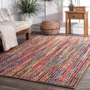 Indian Rug Handmade Cotton & Jute 100% Carpets Farmhouse Runner Floor rugs - Picture 1 of 6