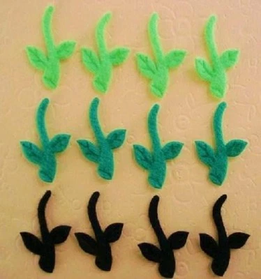60 Felt Green+Black Flower Stem Vine Leaves Applique/Craft/Floral Decoration H66 - Image 1 of 2