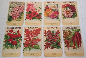 Lot of 8 Vintage FLOWER SEED PACKETS (G4)-Galloway Litho Co-2 3/4"x4 3/8"-Unused
