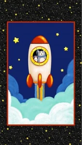 Hula Universe - Lift Off  24" x 44" PANEL by The Little Red House, cotton fabric - Foto 1 di 1
