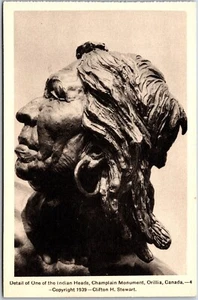Postcard Orillia Ontario Detail of One Of the Indian Heads Champlain Monument - Picture 1 of 2