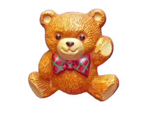 RARE Hallmark PIN Christmas Vintage BEAR Small Brown w PLAID BOW 1984 Brooch - Picture 1 of 2