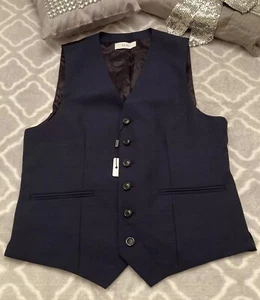 REISS Men's 100% Wool Waistcoat 38” Chest Navy Business Formal Occasion RRP £100 - Picture 1 of 13