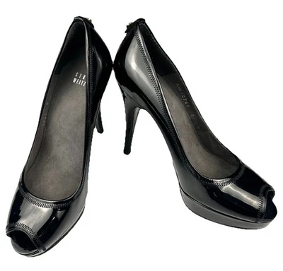 Stuart Weitzman Women’s Black Leather Peep Toe Pump Heels Size 8M - Image 1 of 4