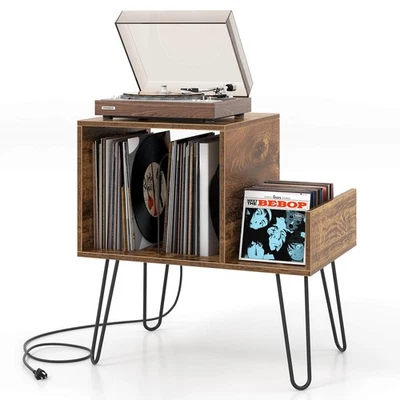 Turntable Stand Record Player Stand w/ Built-in Charging Station Metal Legs - Image 1 of 4