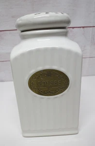 THL Lattice Farmhouse Kitchen Coffee Canister Container Ceramic White Chic - Picture 1 of 10