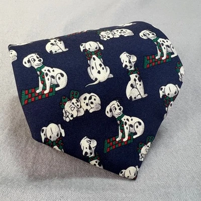 Vintage Eagle's Eye Dalmatian Dogs Silk Tie Navy Novelty Holiday 90s USA 3.75x59 - Image 1 of 4