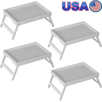 Folding Bamboo Bed Tray Table Breakfast Laptop Serving Indoor Outdoor Use White - Image 1 of 4