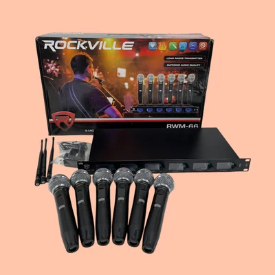 Rockville RWM-66 6-Mic Wireless UHF Microphone System 48 Channels Black #BU1813 - Image 1 of 4