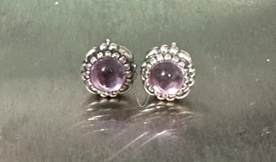 PENDIENTES PANDORA ESTERLINA CABACHÓN FLOR AMATISTA Foto 1 de 4