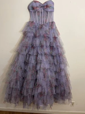 Jovani Lilac Print Corset Bodice Gown 39149 Size 4 - Image 1 of 4