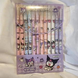 12pc Needle Point Black Ink Pen Kawaii Kuromi BRAND NEW 0.5mm ERASABLE - Picture 1 of 6