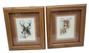 Paul Whitney Hunter Framed Deer Wildlife Prints 8 x 8" MCM Pencil Signed Vintage - Picture 1 of 6