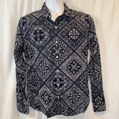 New Men’s Express Blue Paisley Bandana-Print Fitted Shirt Size Medium - Image 1 of 4