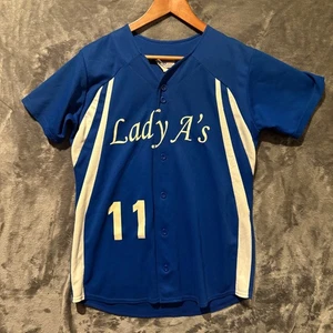 Dama A's Uniforme de Bolos Béisbol Camiseta Abotonada Azul Majestuoso #11 Talla Mediana - Imagen 1 de 13