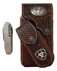 Étui en cuir Vaquero Charro téléphone et étui pochette couteau de poche fabriqué au Mexique - Photo 1 sur 5