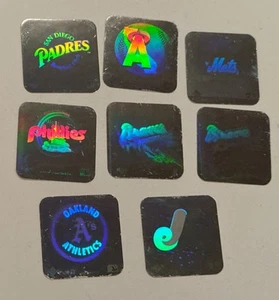 Lot 8 Vintage Upper Deck 1990 MLB Baseball Hologram Sticker Logos Unpeeled! Mets - Picture 1 of 3