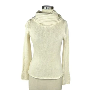 MARGARET O’LEARY cremefarbener Strickpullover mit Wasserfallausschnitt Rollkragen Pullover Damen Größe Small - Bild 1 von 8