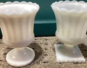 Vintage Milchglas Standfuß überbackene Blumenvasen 2er Set Art Deco 6" *LESEN* - Bild 1 von 12