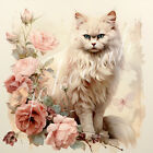 Deko Bild Vintage Perserkatze Shabby Rosen Wandbild Tiere Katzen Dekofliese