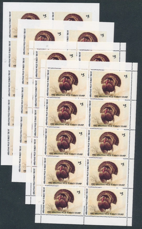 U.S. "ARKANSAS WILD TURKEY SHEETLETS (1992)" 2 PERF & 2 IMPERF; MNH  - Image 1 of 1
