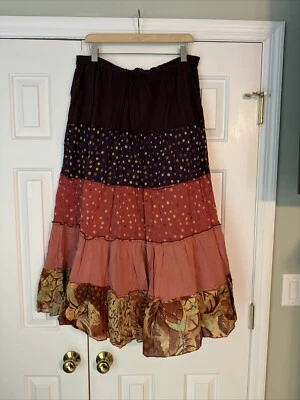 PHOOL De Colección Falda Larga Línea A Midi Floral Beige Encaje Volantes Boho Hada M Foto 1 de 4