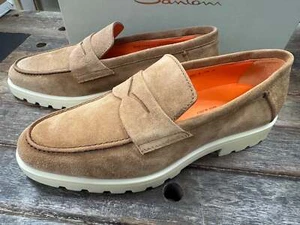 New Santoni Men's Shoes Rock Mini Lug Penny Suede - Picture 1 of 6