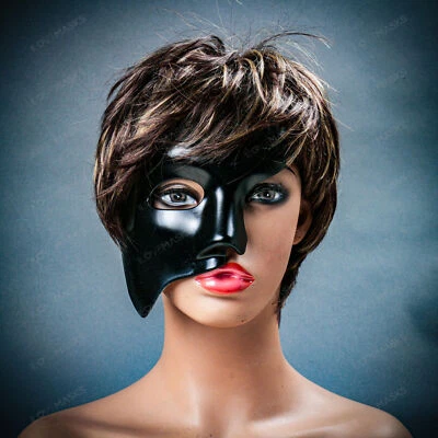 Half Face Black Phantom of Opera Venetian Carnival Masquerade Ball Party Mask - Image 1 of 4
