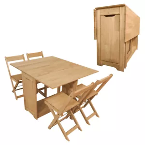 Corona Folding Drop Leaf Butterfly Dining Set Dining Table 4 Chairs Solid Pine - Picture 1 of 12