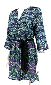 Vestido Camisa Anthropologie Maeve Ikat Talla Pequeña S Túnica Suroeste Encubrimiento Verde - Imagen 1 de 11