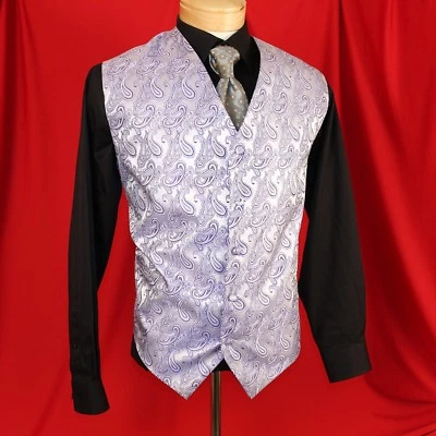Q BRAND Italy New Lavender Purple Paisley Men Formal Waistcoat Vest Size 4XL - Image 1 of 4