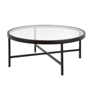 Meyer+Cross Coffee Table 36" Metal Frame Round Blackened Bronze w/ Glass Top - Picture 1 of 6