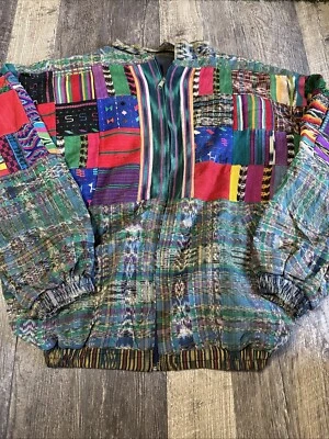 Chaqueta Textil Tapiz Vintage Mujer Grande Guatemalteca Boho Bomber Cremallera Completa Foto 1 de 4