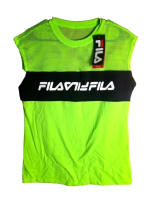 Camisa sin mangas Fila Play Date para mujer cuello redondo grande verde brillante entrenamiento NUEVA Foto 1 de 4