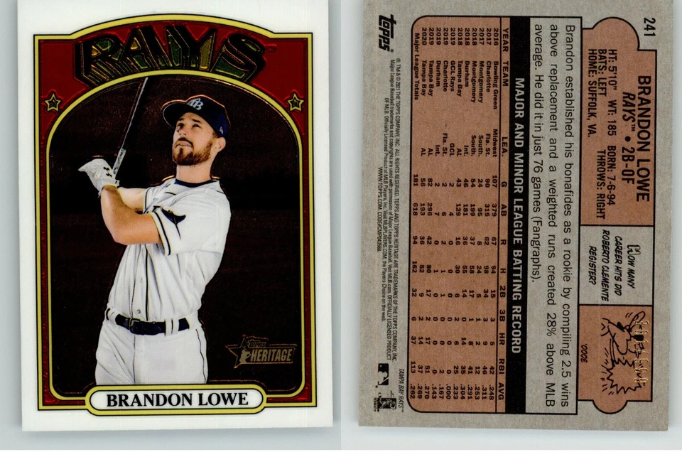 Brandon Lowe 2021 Topps Heritage Chrome #241 /999 Tampa Bay Rays - Image 1 of 1