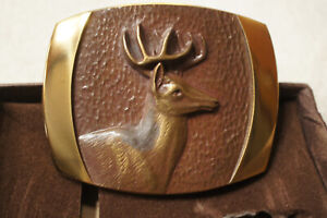1978 Steven L Knight Sculpture Deer Solid Bronze Belt Buckle USA Great Vintage