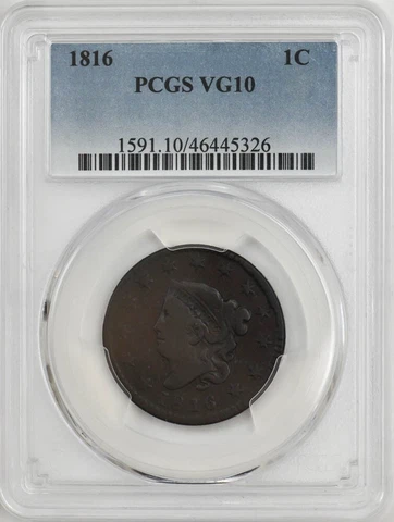 1816 Large Cent 1c N-2 R.1 VG10 PCGS 946885-57 Cover