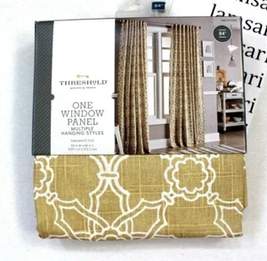 Threshold Tan White Moroccan Tile ONE Cotton Window Treatment Panel 84" - Picture 1 of 3
