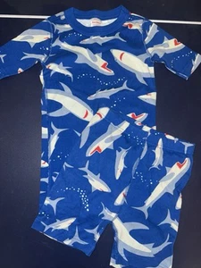 Hanna Andersson Kids Short John Pajama Set SHARKS! Blue Size 130 US 8 - Picture 1 of 3