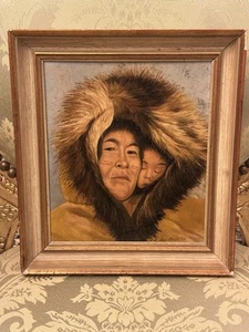 Original Ölgemälde Eskimos mit Sohn von E. August Ansohn - Bild 1 von 7