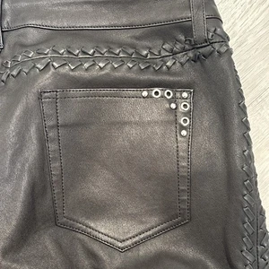 IRO WARREN 100% LAMB LEATHER PANTS SZ 38 FRENCH BLACK BRAIDED SILVER STUDDED - Picture 1 of 21