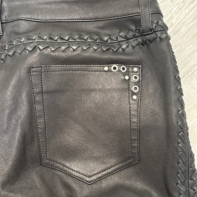 PANTALONES IRO WARREN 100% CUERO CORDERO TALLA 38 FRANCÉS NEGRO TRENZADO PLATA TACHONADO Foto 1 de 4