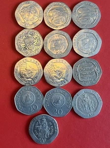 Set 13 Iom Gibraltar And Guernsey 20 Pence 20p Coin Set Inc Subaru Good Grades - Picture 1 of 16