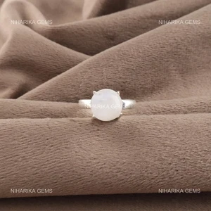 Anillo solitario de aniversario de piedra lunar arco iris natural nuevo joyería plata de ley - Imagen 1 de 10